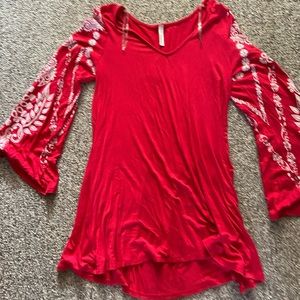 Red bell sleeve tunic